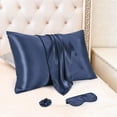 thumbnail image 2 of Unique Bargains Durable Soft Zippered Closure Set of 2 Satin Pillowcase Navy Blue King(20"x36"）, 2 of 8