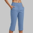 thumbnail image 2 of YDFCWXW Womens Yoga Capri Pants High Waist Wide Leg Capri Leggings Pull On Stretch Casual Capris with Pockets Blue, XX3XL, 2 of 6