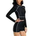thumbnail image 3 of SWSMCLT Women's Modest Travel Rash Guard 2 Piece Swimsuit Long Sleeve Bathing Suit Swimming Spandex Surf Black 4-6, 3 of 4