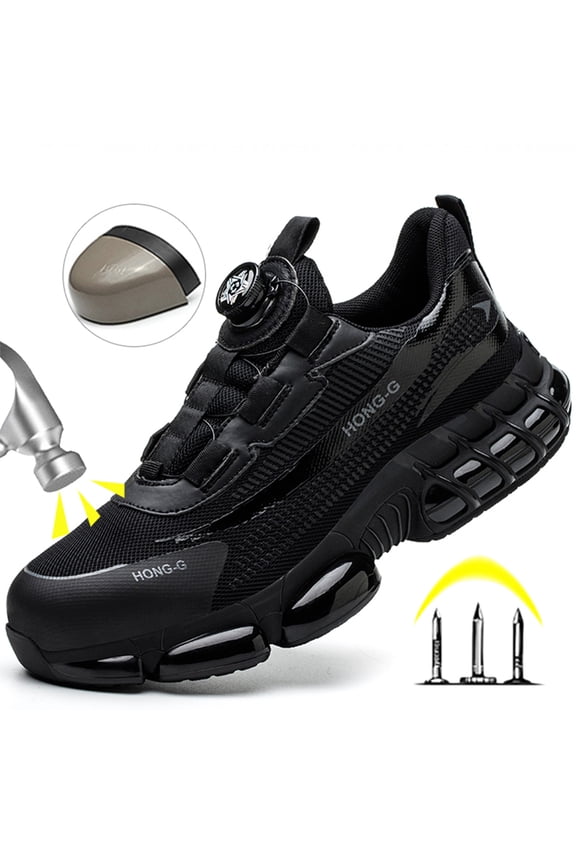 Steel Toe Shoes For Men Anti-Puncture Anti-Smash Work Boots Lightweight Work Safety Shoes Mens Air Cushion Work Sneakers Black Size 5 Comfortable Breathable