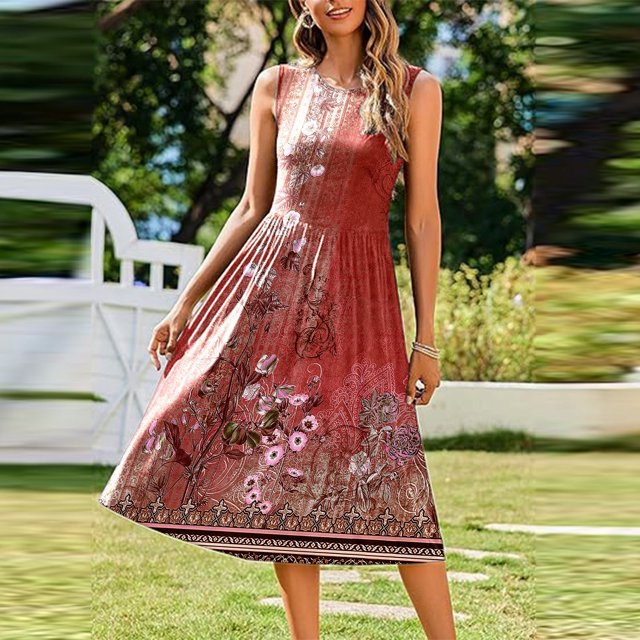 WILLBEST Vestido Corto Mujer Vestido Informal Con Bolsillo Sin Mangas Y Estampado Degradado Para Mujer
