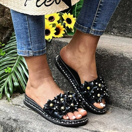 

ãYilirongyummã Black 37 Sandals Women Sandals Slippers Sandals Beach Fashion For Women Bohemian Casual Ladies Shoes Flat Flower Women s Sandals