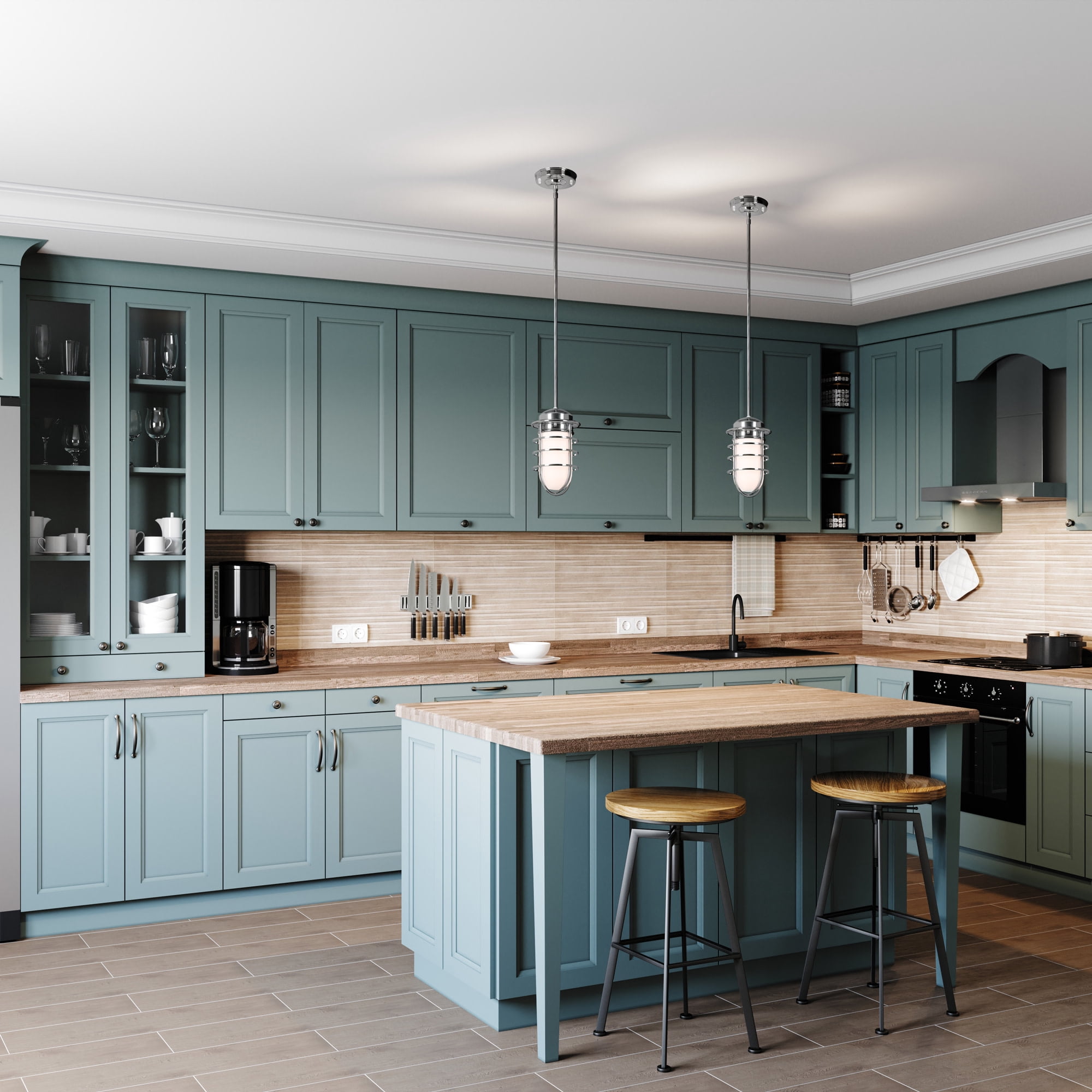 Polished Chrome Seaton 1-Light Dimmable Pendant with Removable Wire Cage and Frosted Glass, Sloped Ceiling Compatible