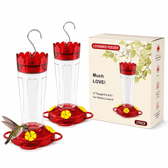 WuZooCg Hummingbird Feeder for Outdoors Hanging, 14 oz Plastic Nectar Feeder, Leak-Resistant, Ant and Bee Guard, 4 Feeding Ports with Perches