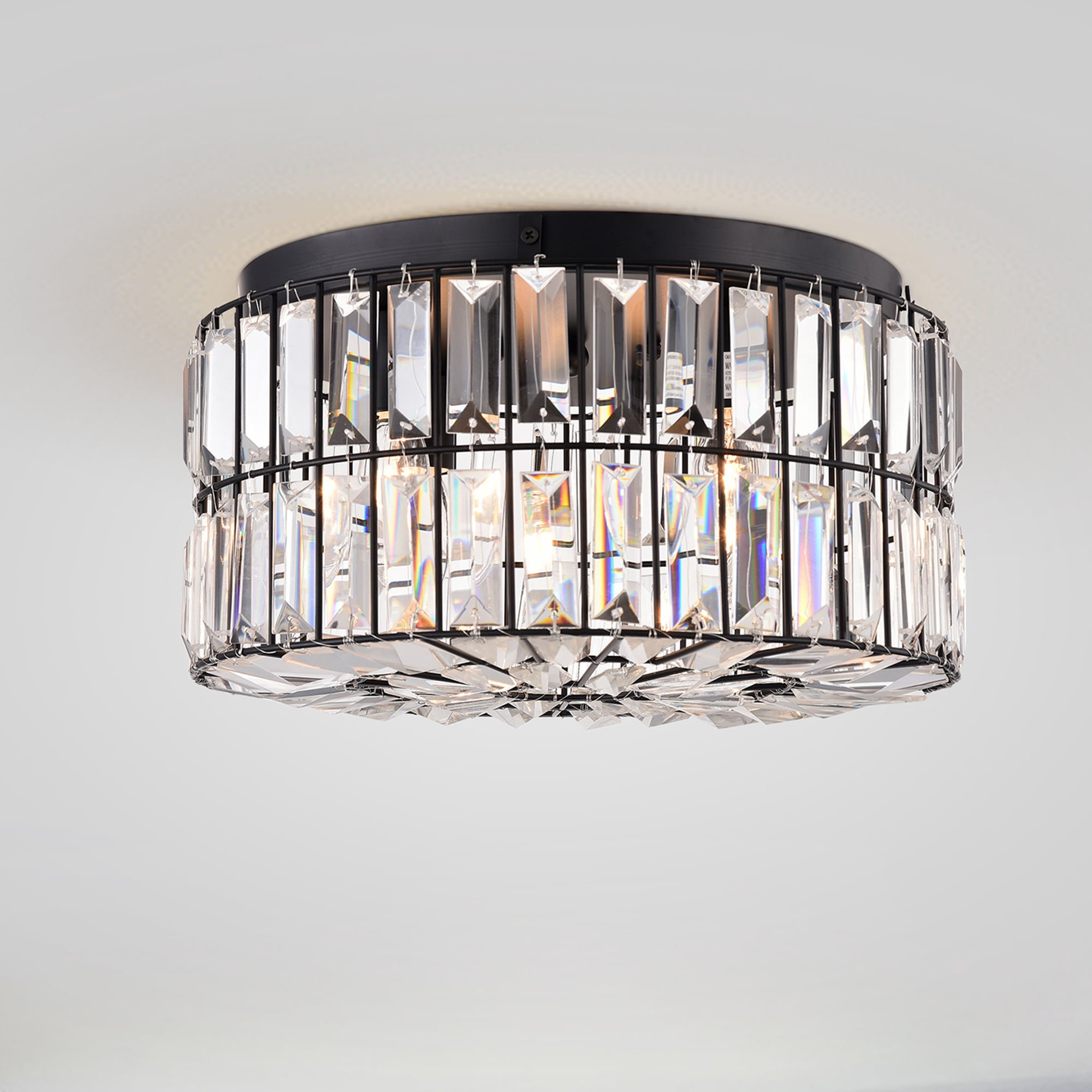 Warehouse of Tiffany Silver Orchid Coogan Matte Black 4-Light Crystal and Metal Drum Shade Flush Mount
