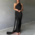 thumbnail image 2 of Black Summer Wedding Guest Dresses for Women Sleeve Less Hanging Spaghetti Strap Maxi Dress Solid Color Elegant Back Less Formal Evening Gowns, 2 of 7