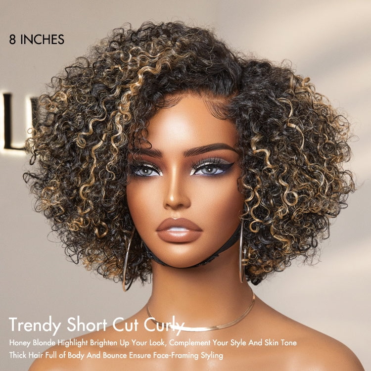 LUVME Trendy Short Cut Curly Minimalist HD Lace Glueless Side Part Wig 100% Human Hair