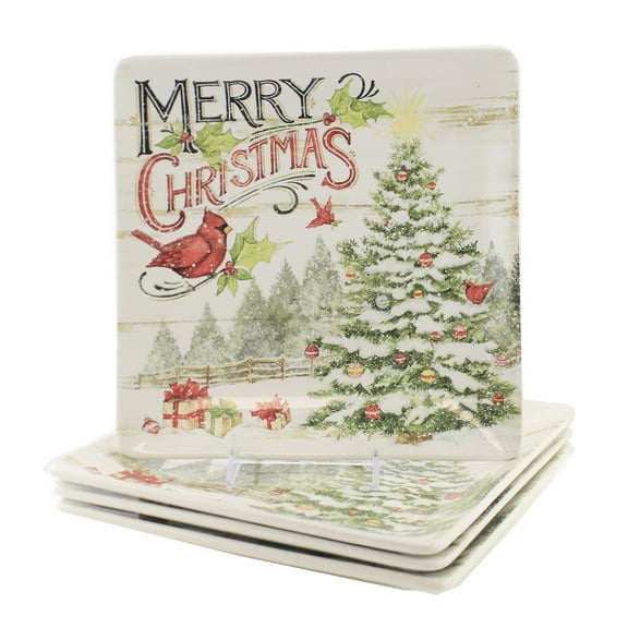 Evergreen Christmas Dinner Plat - Four Dinner Plates 10.5 Inch, Earthenware - Cardinal 28345