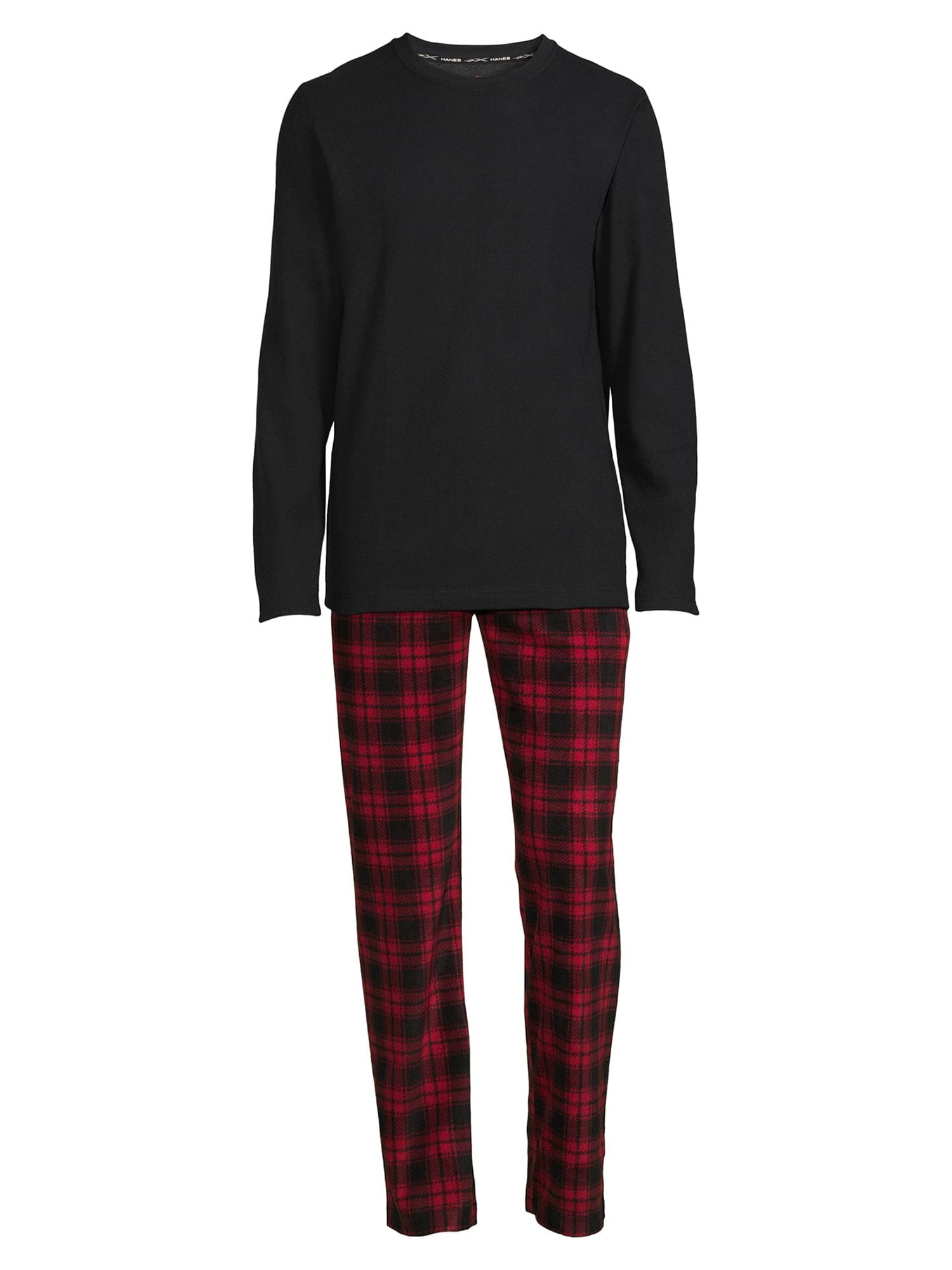 Hanes Men’s and Big and Tall Men’s Long Sleeve Crewneck Pajamas Set, 2-Piece