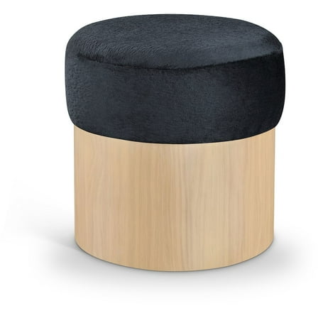 Meridian Furniture Nimes Black Velour Fur Fabric Ottoman/Stool