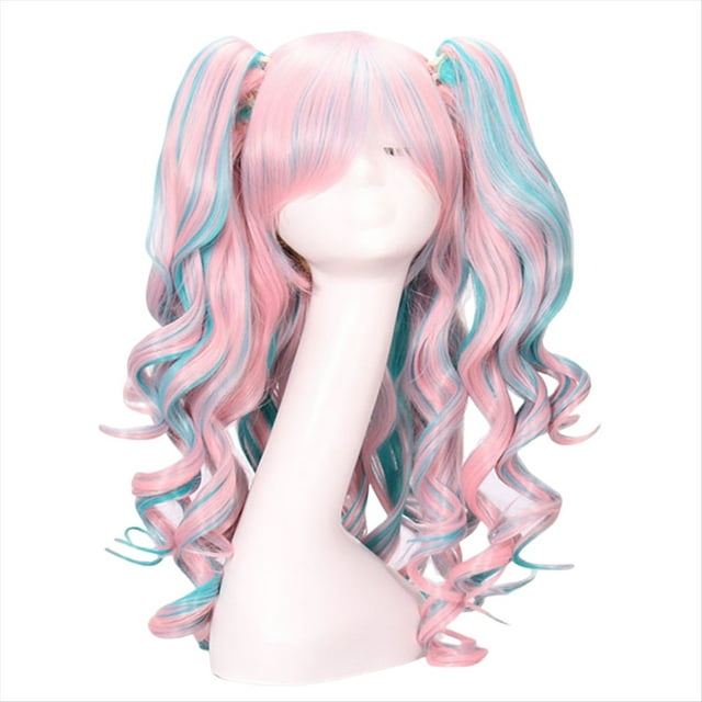 Peluca de Cosplay 80 cm Clip de Anime Color Cabello Rizado Peluca Multicolor Europea y Peluca de Halloween