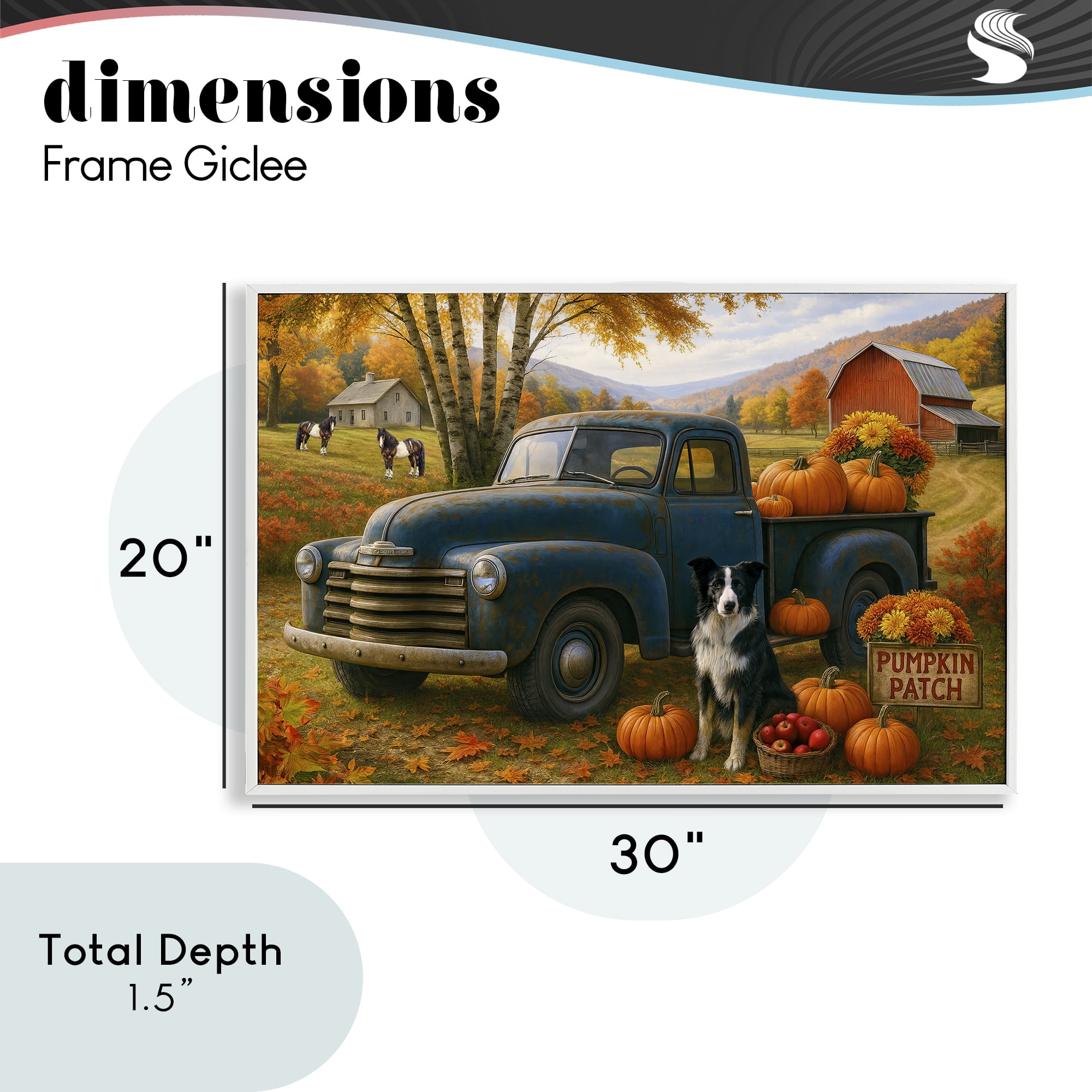 Autumnal Farmland Collie Dog White Framed Giclee Art, design by Tom Crehan