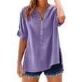 thumbnail image 1 of Women Blouses Casual Shirts V Neck Long Sleeve Solid Color Button Comfy Ladies Shirt, 1 of 7
