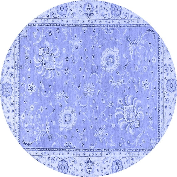 Ahgly Company Machine Washable Indoor Round Oriental Blue Traditional Area Rugs, 3' Round