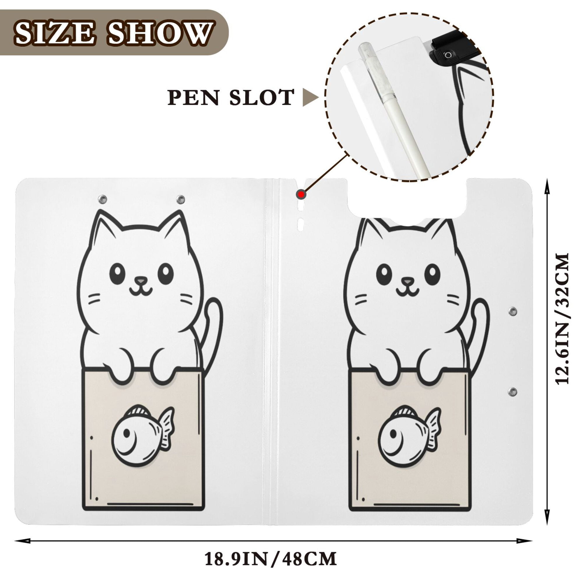 FORMRS A4 Clipboard Folder with Pen Holder Horizontal Foldable School Office Binder, Beige Chubby Cat