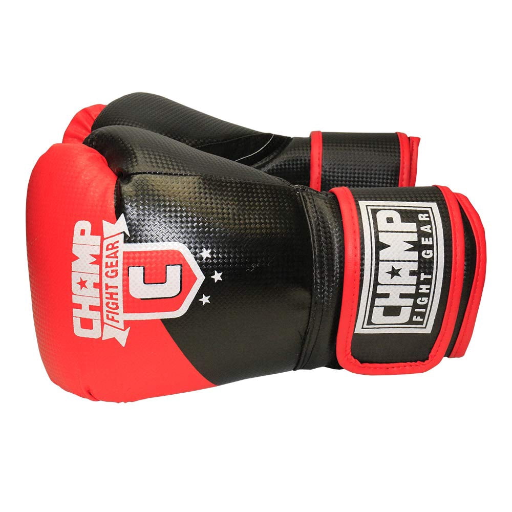 Champ Boxing Gloves for Training, Sparring, Kickboxing, MMA, Muay Thai, Durable PU Leather, Multi-Layered Foam, Wrist Support, Breathable Design, Black/Red, 12oz