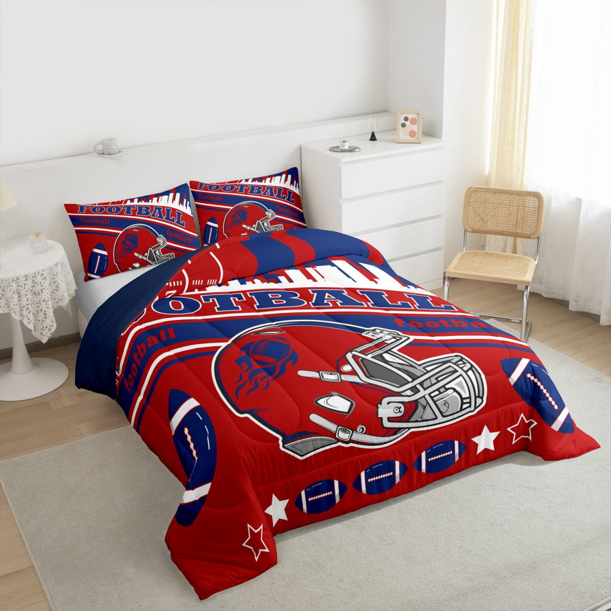 Erosebridal Football Bedding Set Twin Size New York Comforter Set American Football Gifts for Football Fans Women Men Football City Comforter Rugby Sports Duvet Set Bedroom Decor
