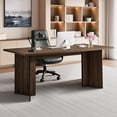 thumbnail image 1 of VEVOR 63 in Executive Desk, Large Modern Rectangle Office Table, Heavy Duty Wooden Executive Table with Cable Connection Hole, 250 LBS Load Capacity, Easy Assembly, for Work Study Writing, Walnut, 1 of 9