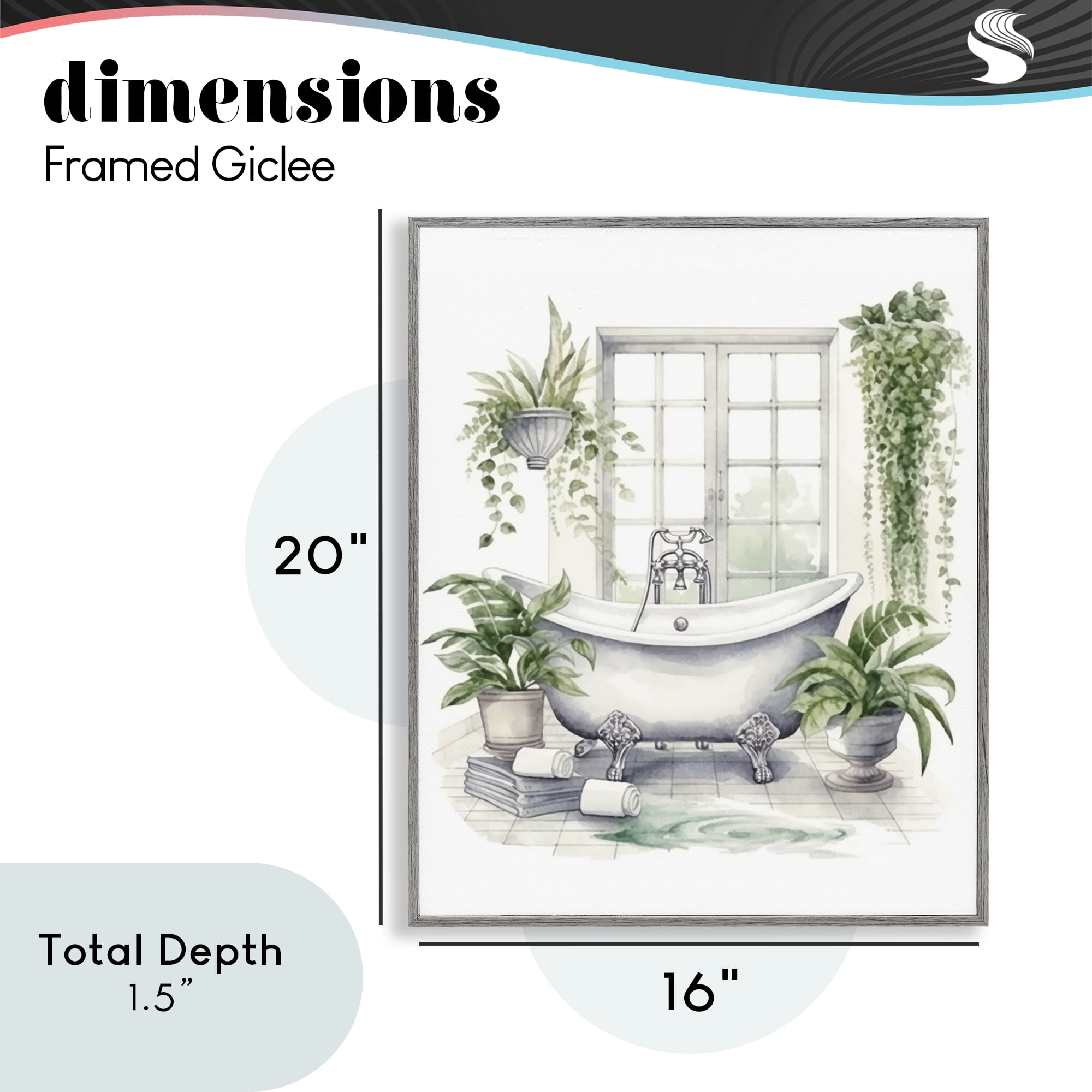 Lush Greenery Bathtub & Window Gray Framed Giclee Art, design by Lettered and Lined