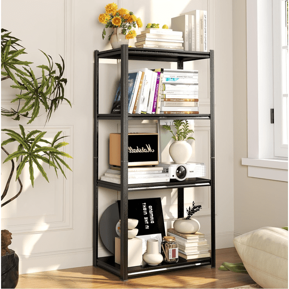 4-Tier Metal Garage Shelving Unit, Heavy Duty Adjustable Storage shelves, Steel Shelving, 2400 lbs Capacity, Industrial Shelves for Heavy Tools and Equipment, Ideal for Garage, Basement, 60"H