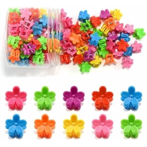 100 count Mini Flower Hair Clips, Colorful Hair Accessories (Bright Color) | Colorful Cute Claw Clips, Small Barrettes, Bangs Grip, for Women Girls