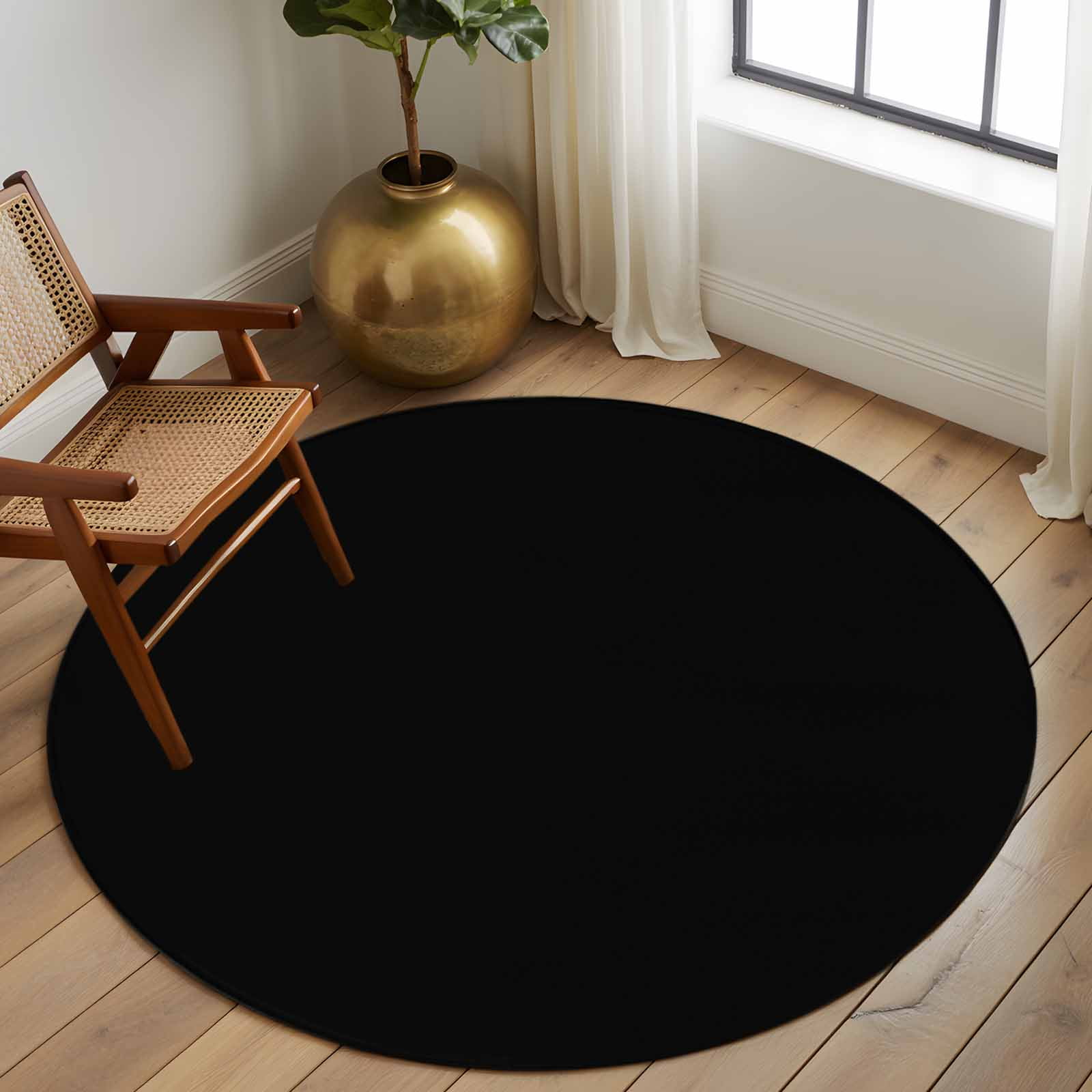 Black Round Rugs 5ft, Farmhouse Solid Black Color Modern Art Non Slip Washable Rug Runner, Low Pile Indoor Floor Carpet Mat Bathroom Rugs for Living Room, Bedroom, Kids Room
