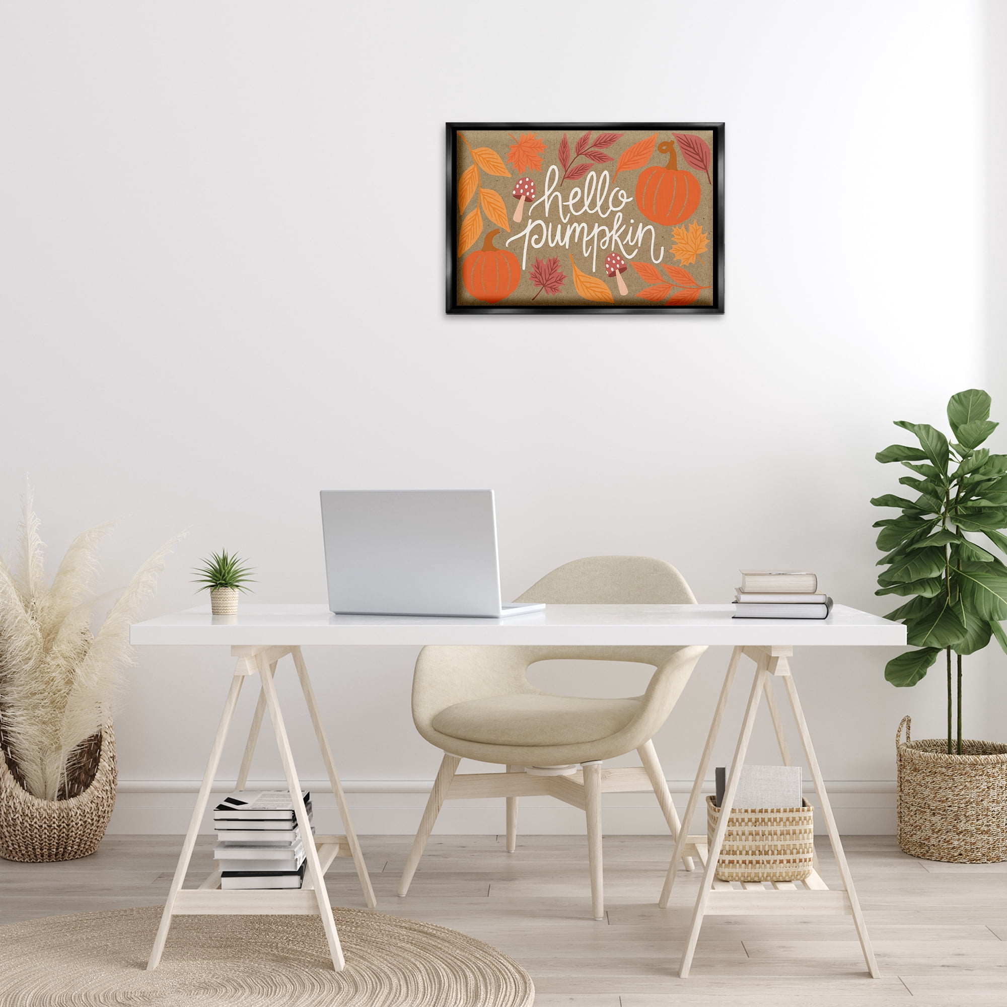 Stupell Industries Rustic Hello Pumpkin Plants & Flowers Painting Black Floater Framed Canvas Art Print Wall Art, 25 x 17