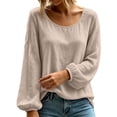 thumbnail image 4 of Lmueinov Long Sleeve Shirts for Women Cotton Linen Crew Neck Loose Fit Pullover Tops Solid Lightweight Casual Trendy Summer Fall Vacation Outfits, 4 of 6