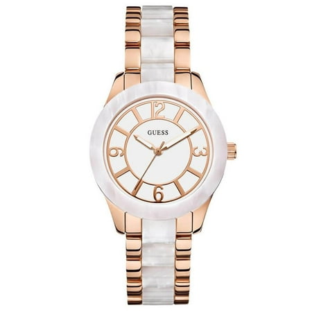 GUESS Women's Rose Gold-Tone & White Marbleized Watch W0074L2