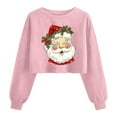 thumbnail image 2 of Women's Christmas Sweatshirt Long Sleeve Crewneck Croppde Santa Printed Pullover Top Pink-1 XL, 2 of 5