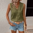 thumbnail image 2 of Amzcrzy Tank Top for Women Trendy Hollow Out Patchwork V Neck Womens Tops Breathable Casual Solid Color Linen Shirts Loose Fit Sleeveless Vacation Summer TopsM, 2 of 9