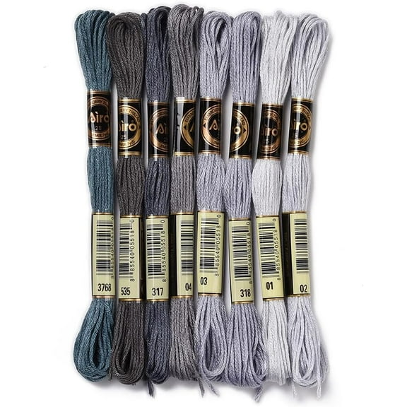 8 Skeins 8 Colors 6-Ply Polyester Embroidery Floss Cross Stitch Threads Gradient Color Gray 0.5mm about 8.75 Yards(8m)/Skein 8 colors 1 skein/color 8 skeins/set