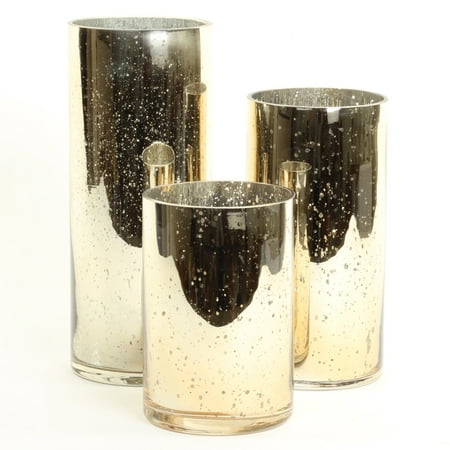 Koyal Wholesale Gold Mercury Glass Cylinder Vases Set of 3 for Flowers, Floating Candles, Centerpiece Wedding