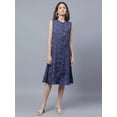 thumbnail image 3 of ENTELLUS | blue ikkat printed dress with imitation buttons in front, 3 of 4