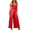 thumbnail image 2 of Usmixi Jumpsuits for Women Dressy High Waist Fashion Loose Wide Leg Tank Long Jumpsuits Overalls with Belt Summer V-Neck Sleeveless Solid Maxi Formal Rompers Red m, 2 of 7