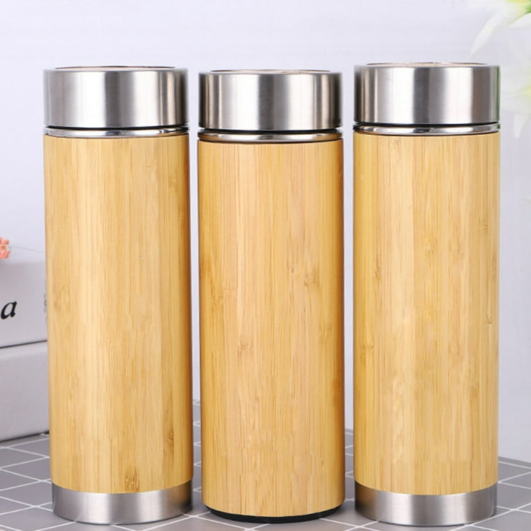 450ml Bamboo Travel Tumbler Stainless Steel Coffee Mug With Leak-Proof  Cover Insulated Thermos Eco-Friendly Wood Dropshipping