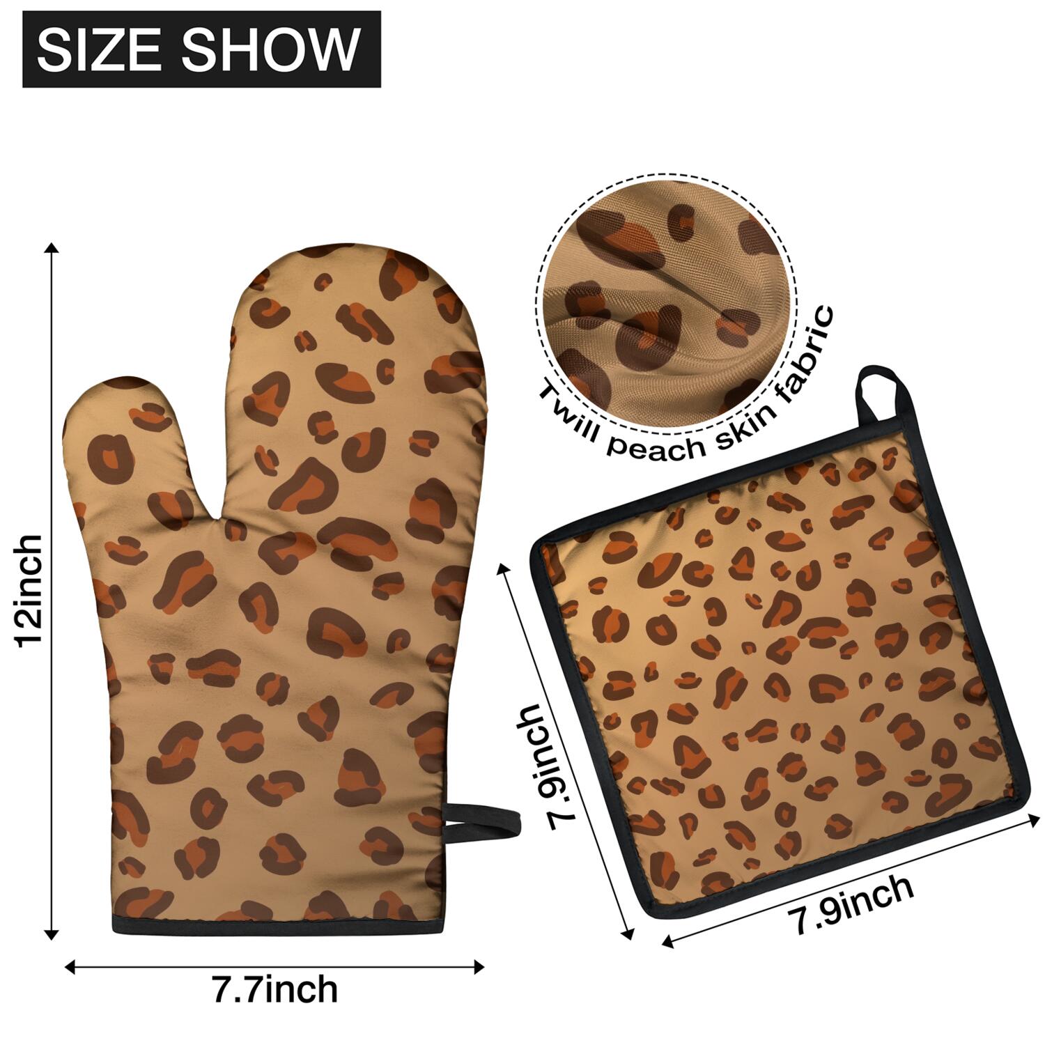 Leopard Print Oven Mitts and Pot Holders Set Of 4, Heat Resistant Kitchen Gloves with Non-Slip Grip, Hanging Loop, Soft Cotton Lining for Baking, Cooking, Grilling, Barbecue