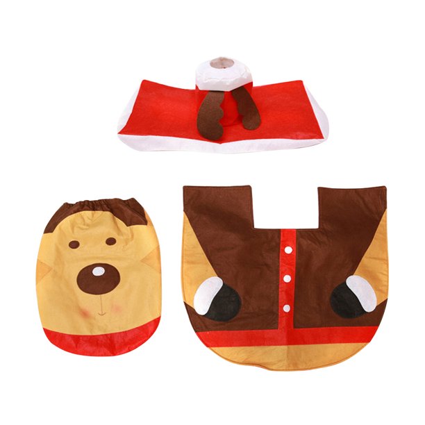 Juego de alfombras navideñas para asiento de inodoro, alfombrilla antideslizante para pedestal, decoración de baño de Navidad, animal Yuarrent HA001041-03
