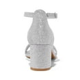 thumbnail image 6 of Pennysue Women's Chunky Low Heels Sandals Silver Glitter Ankle Strap Wedding Shoes 7M, 6 of 6
