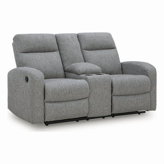 Signature Design by Ashley Carrigan Lane Gray Reclining Loveseat with Console