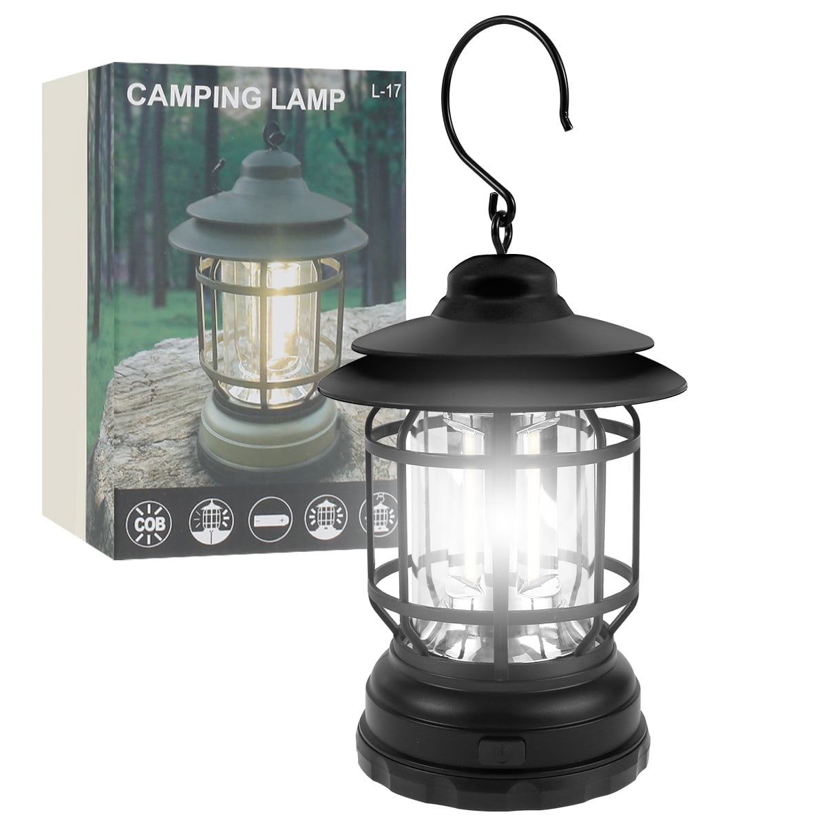 L17 Portable Camping Lantern Retro Battery Powered Hanging Tent Lamp Lantern  Light - Black Wholesale