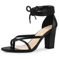 thumbnail image 1 of Women‘s Lace Up Heels Chunky Heel Flip Flops Sandals Black US 7/UK 5/EU 38, 1 of 6