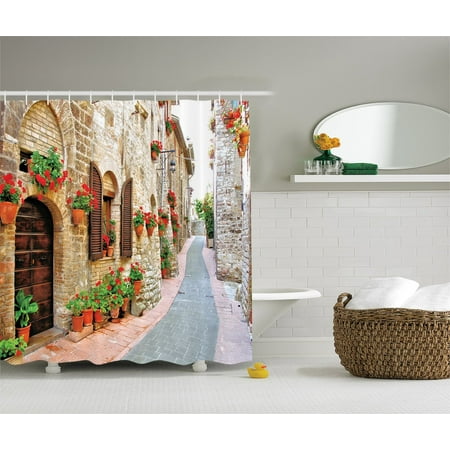 Tuscan Decor Collection Porch Decorated With Flowers And Stone