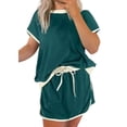 thumbnail image 3 of Women's 2 Piece Set, Drop Shoulder T-Shirt and Skort with Built-in Shorts, Color Block Casual Outfit, Athletic Skort Set for Summer Loungewear, Beach Vacation, Travel and Daily Wear-Green, 3 of 7