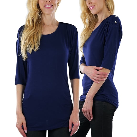 ToBeInStyle Women's Side Shirred Button at Shoulder Top