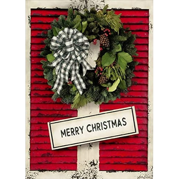 LPG Greetings Christmas Wreath with Sparkling Gingham Ribbon Die Cut Box of 12 Pop Out 3D Christmas Cards