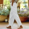 thumbnail image 2 of Flmaly vacation outfits for women High Waistband Women Solid Straight Solid Elastic Pants Long Linen Women Waist Cotton Casual Slit Trouser Legs Pants Vacation Outfits, 2 of 8