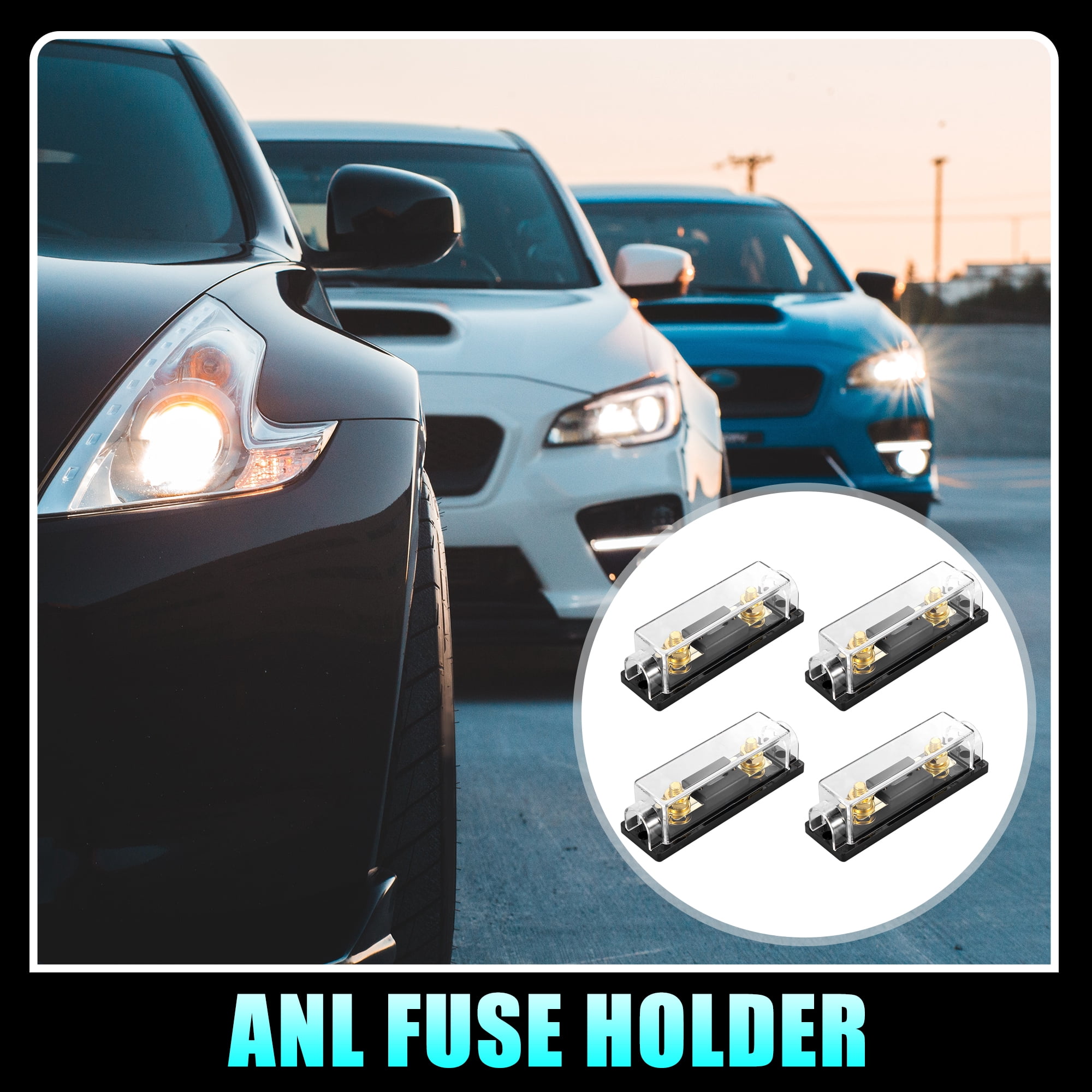 4pcs 0/2/4 Gauge Inline ANL Fuse Holder Clear Black Fuse Block with 250A Fuse