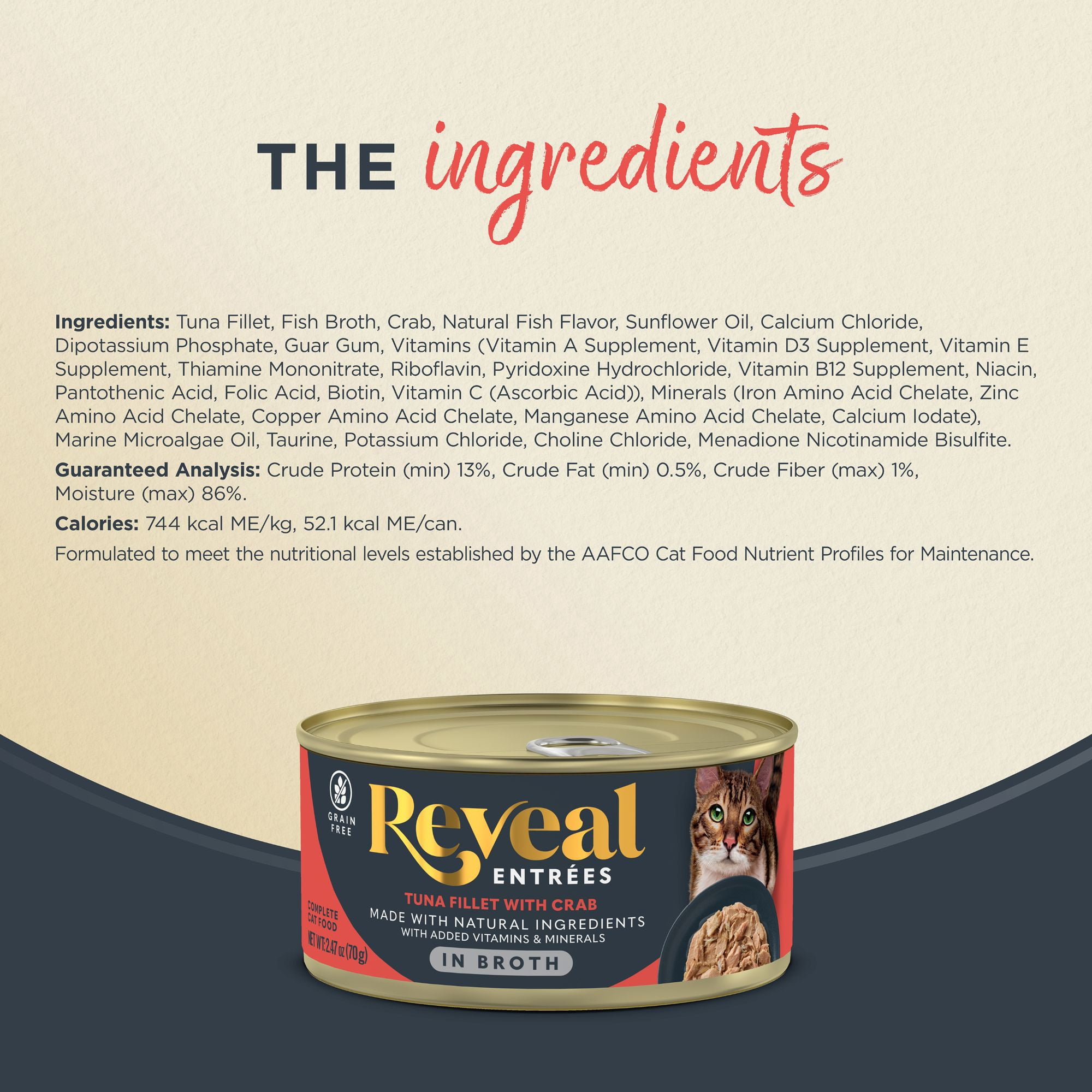 (24 pack) Reveal Pet Food Entrees Natural Wet Cat Food Tuna Fillet with Crab in Broth 2...