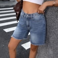 thumbnail image 7 of Women's Denim Shorts High Waisted with Pockets Adjustable Waistband Raw Hem Half Length Jeans Blue M, 7 of 7